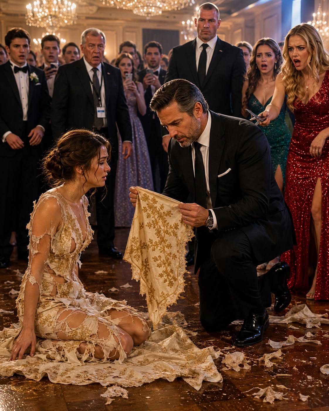 I watched my prom dress get destroyed in front of hundreds of people—and somehow, that humiliation led to one of the most powerful billionaires in America walking through the ballroom doors and changing my life forever. The girls who cut apart my dress thought they were exposing a poor scholarship student who didn't belong. What they accidentally uncovered instead was a secret hidden for generations, a secret so valuable that when one of America's richest men saw it, the entire room fell silent.