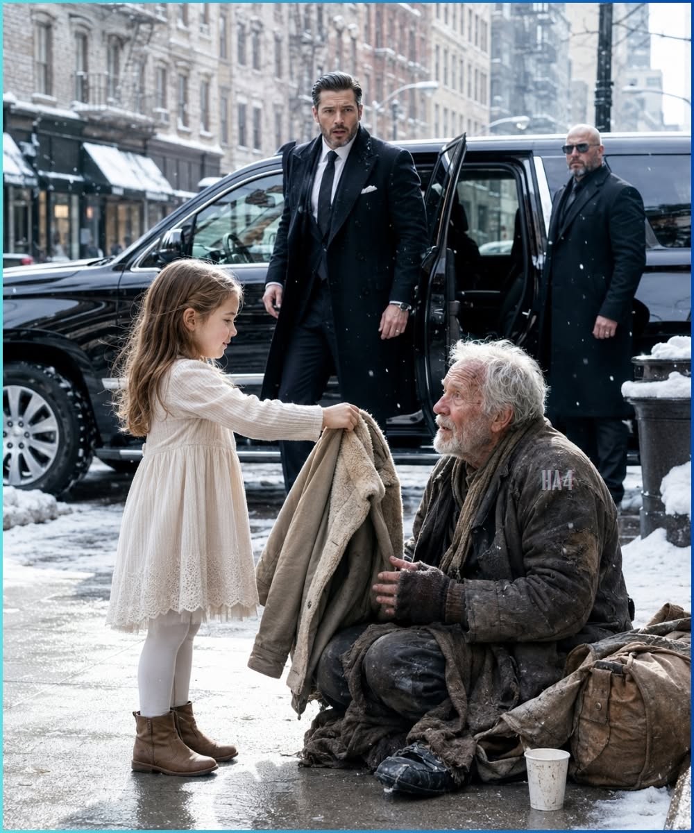 The little girl gave her only jacket to a freezing old man—then the mafia boss watching from the black SUV forgot how to breathe