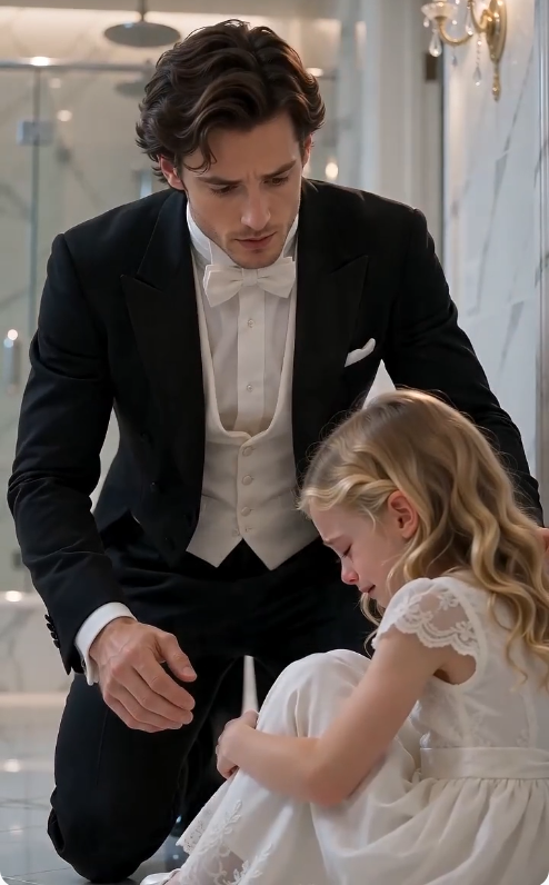 Minutes before his wedding, the groom discovered a little girl secretly hiding in the bathroom… crying uncontrollably.