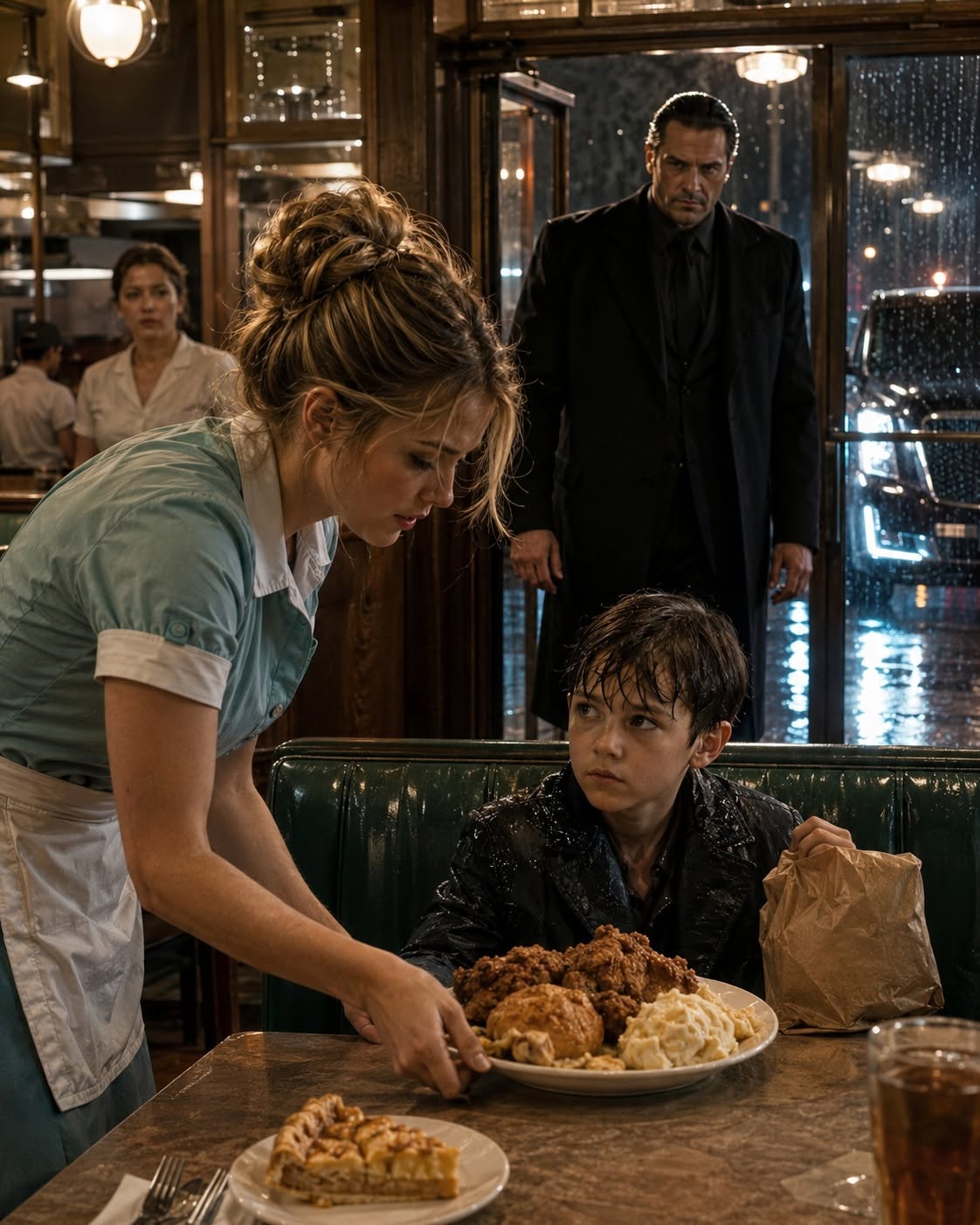 A soaked little boy walked into my dying Chicago diner during a storm, trembling so hard he could barely hold his paper bag. I fed him for free because no child should have to beg for warmth