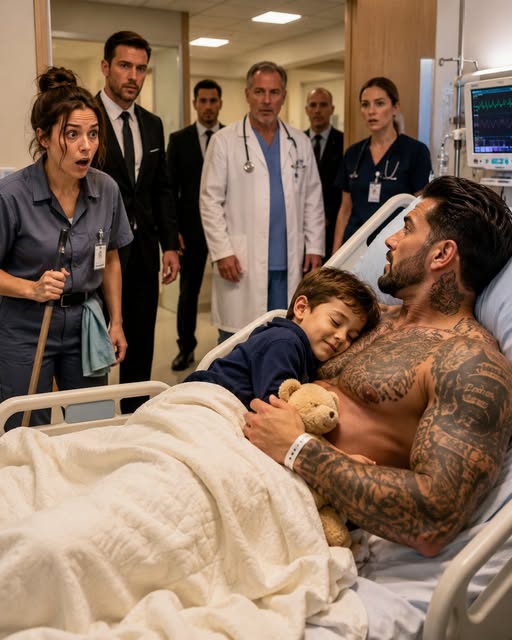 Minutes later, I found the three-year-old son I had hidden in a hospital supply closet curled on the chest of a mafia boss who had stopped breathing. Suddenly, the heart monitor began beeping again. When the man opened his eyes, he ignored the doctors and armed guards, stared directly at me, and asked, “Do you know who your husband really worked for?”