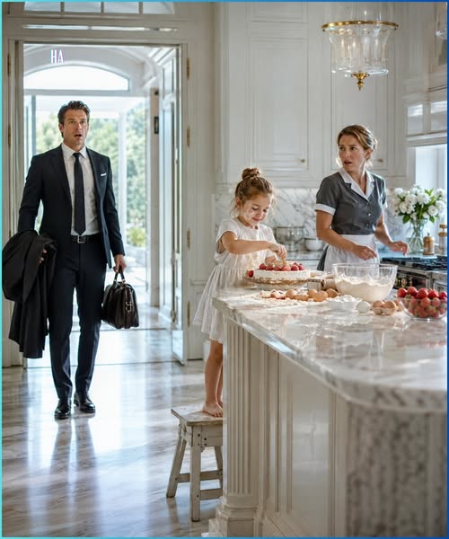 The Billionaire Came Home Early and Froze When He Saw What the Housekeeper’s Little Girl Was Doing in His Kitchen