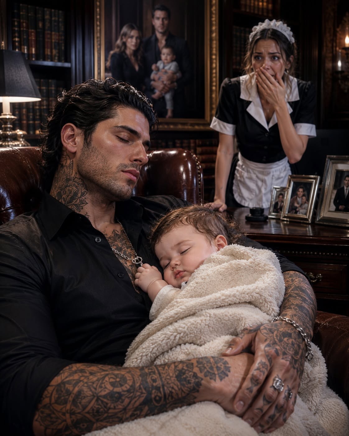 The most powerful and feared mafia boss in the city found my seven-month-old daughter after I secretly brought her to work—and I thought I was about to lose everything. But when I burst into his forbidden office, I found him asleep with my baby in his arms... and clutched in her tiny hand was the same silver necklace my missing husband had worn the night he vanished.