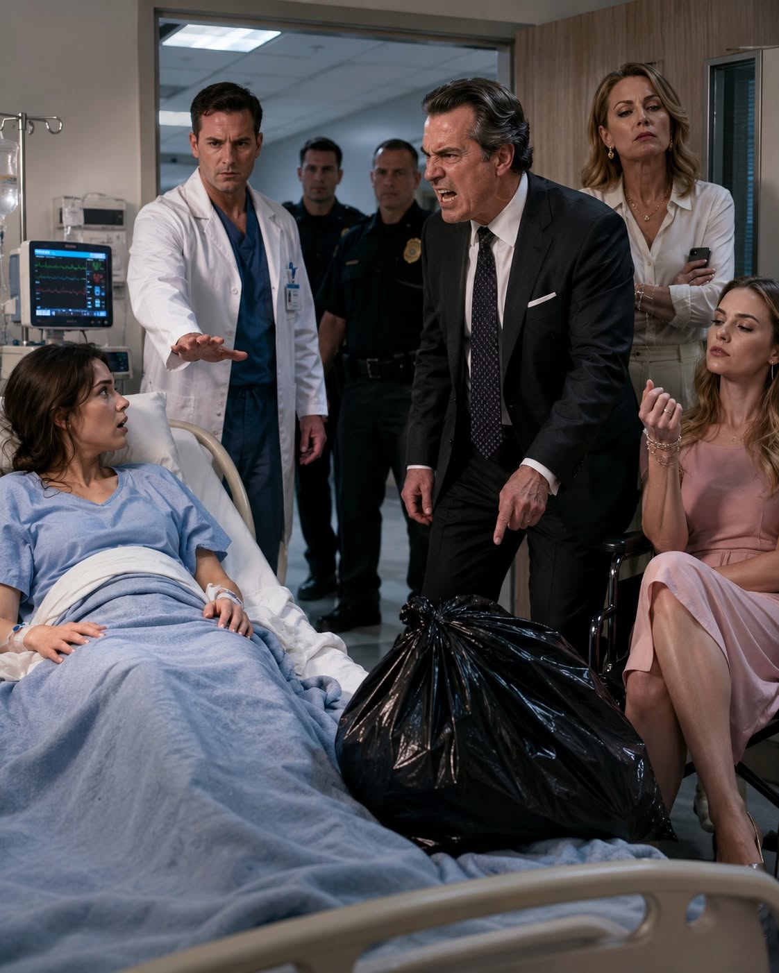 I woke up missing a kidney. My father dropped a black garbage bag beside my hospital bed and said, "Don’t come home. You’re useless now." I didn’t argue because the clinical recording file showed his illegal eviction of a critical donor; when police blocked the door, his face went pale.