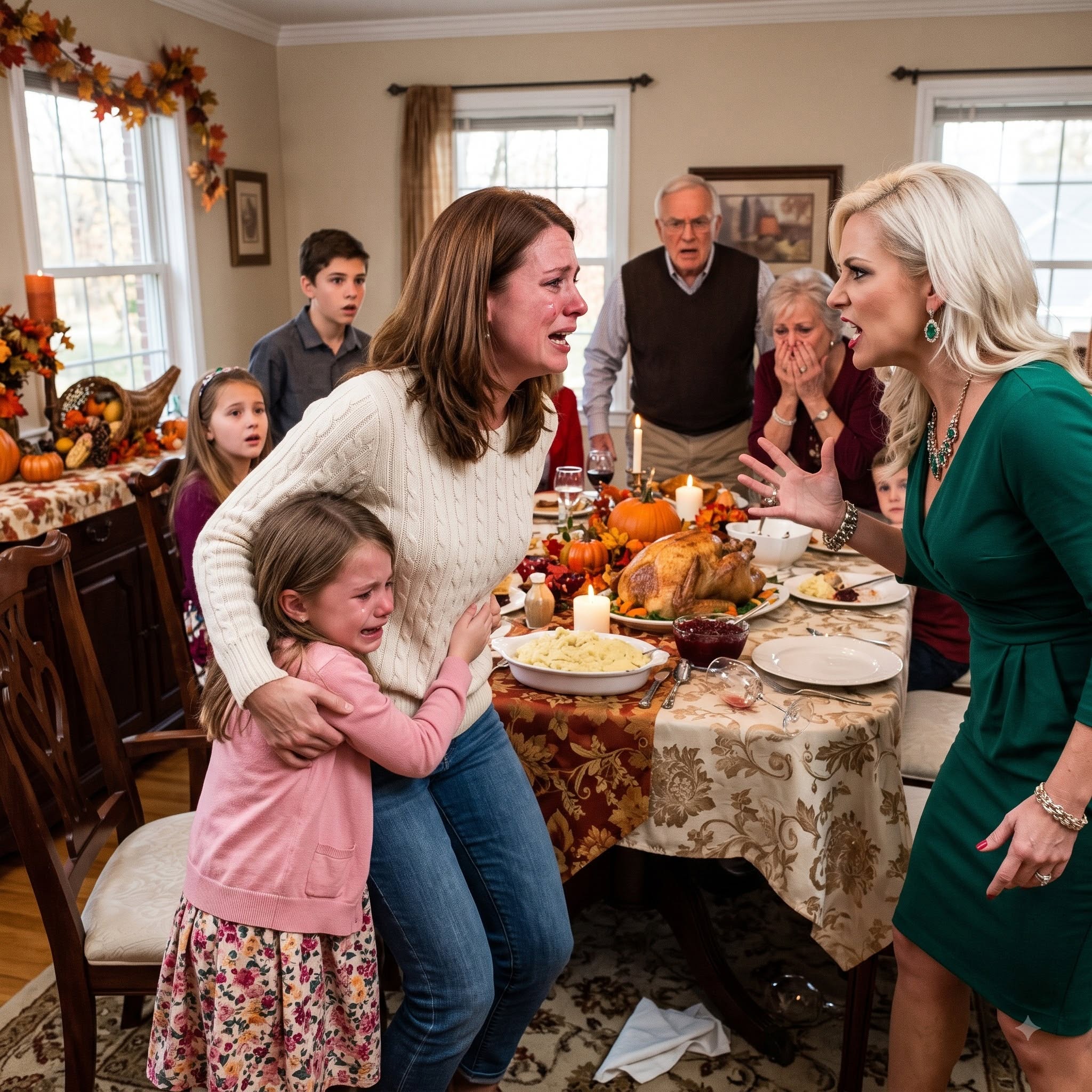 My eight-year-old daughter, Emma, stumbled backward, clutching her cheek in shock.
