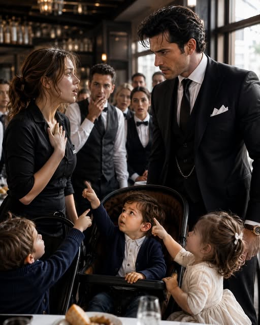 I had never seen those three children before, yet the moment they looked at me, an entire restaurant went silent. Three toddlers pointed straight at me and called me **""Mom,""** leaving a feared millionaire frozen in disbelief and forcing everyone to question a tragedy I thought had buried my past forever.