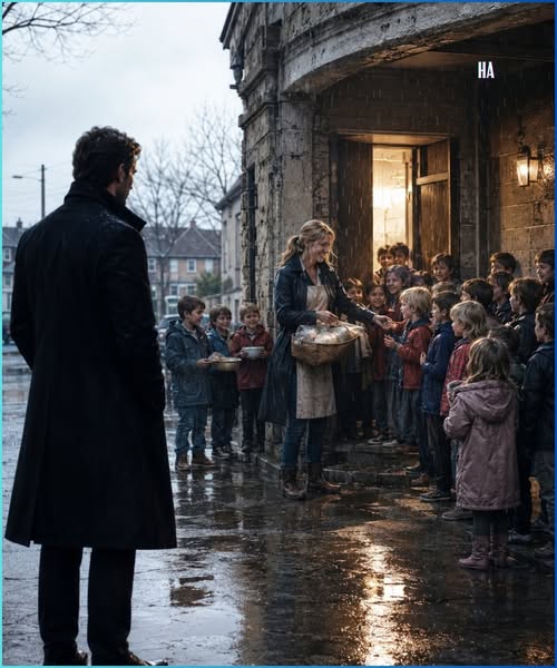The billionaire followed his cook into the pouring rain expecting to catch her stealing—then twenty hungry children ran toward her, and what one little girl said made him freeze.