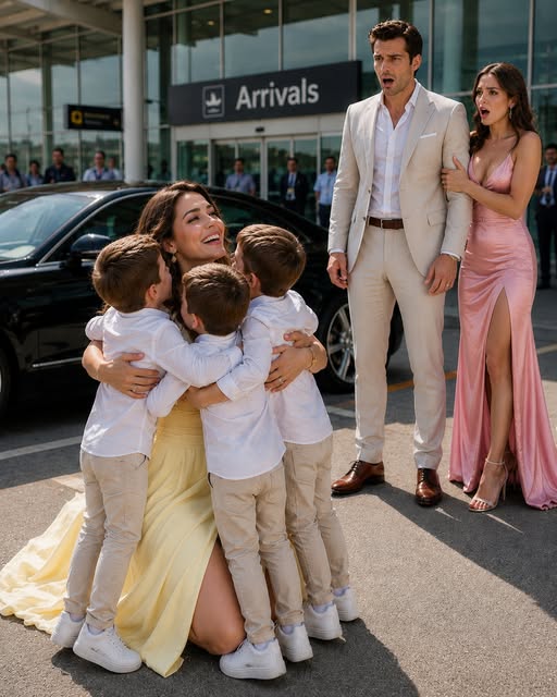 Five years after our divorce, my billionaire ex-husband deliberately sat beside me in first class just to remind me that he believed I’d lost everything when I lost him. He mocked my silence, questioned my choices, and clearly thought I’d spent years regretting our marriage—until we landed in Chicago and three little boys ran straight into my arms, each one carrying the face of the man who had abandoned me.