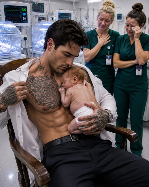 Every nurse in the NICU froze when Sebastian Moretti—the most feared crime boss in the city—walked through the doors and asked to hold the premature baby no one had ever visited. We assumed a man like him would be gone within minutes, but twelve hours later, he was still sitting in the same chair with the newborn sleeping against his chest—and when his sleeve slipped back, I saw the one thing that explained why he refused to leave.