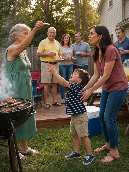 **At our annual family cookout, my four-year-old son reached for a handful of fries. My mother quietly pulled the plate away and announced, “Those are for my actual grandson.” Laughter spread across the backyard.