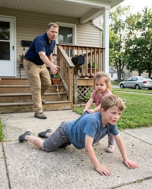 My six-year-old nephew dragged his broken leg across seven blocks of pavement to reach my porch, with his starving three-year-old sister clinging to his shirt. I was fixing a loose hinge when I heard scraping on the steps and turned to see Drew crawling toward me, pale, shaking, and whispering, “She locked us downstairs again.” I called 911 before I even understood the whole story. But when he told me about Reena’s punishment room, I knew my brother had died believing a terrible lie.