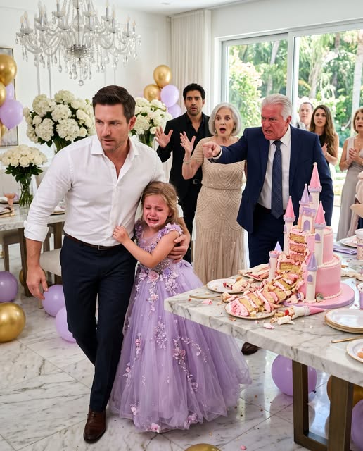 At My Daughter’s 10th Birthday, My Family’s Golden Son Shoved Her Face Into the Castle Cake I Had Spent Three Nights Making. While I Held Her Trembling in My Arms, My Father Said, “Apologize to Your Brother—or Lose This Family and Your Inheritance.” I Walked Out With My Child and Never Returned… Until Five Years Later, When I Entered Their Boardroom as the Clock Approached One and Placed a Yellow Folder in Front of the Brother Who Still Thought I Was Nobody.