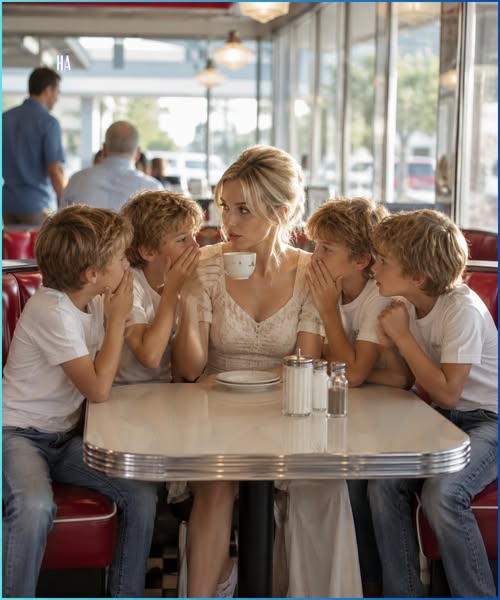 She Was Drinking Tea Alone When Four Identical Boys Slid Into Her Booth and Whispered Pretend You’re Our Mother Before He Sees Us