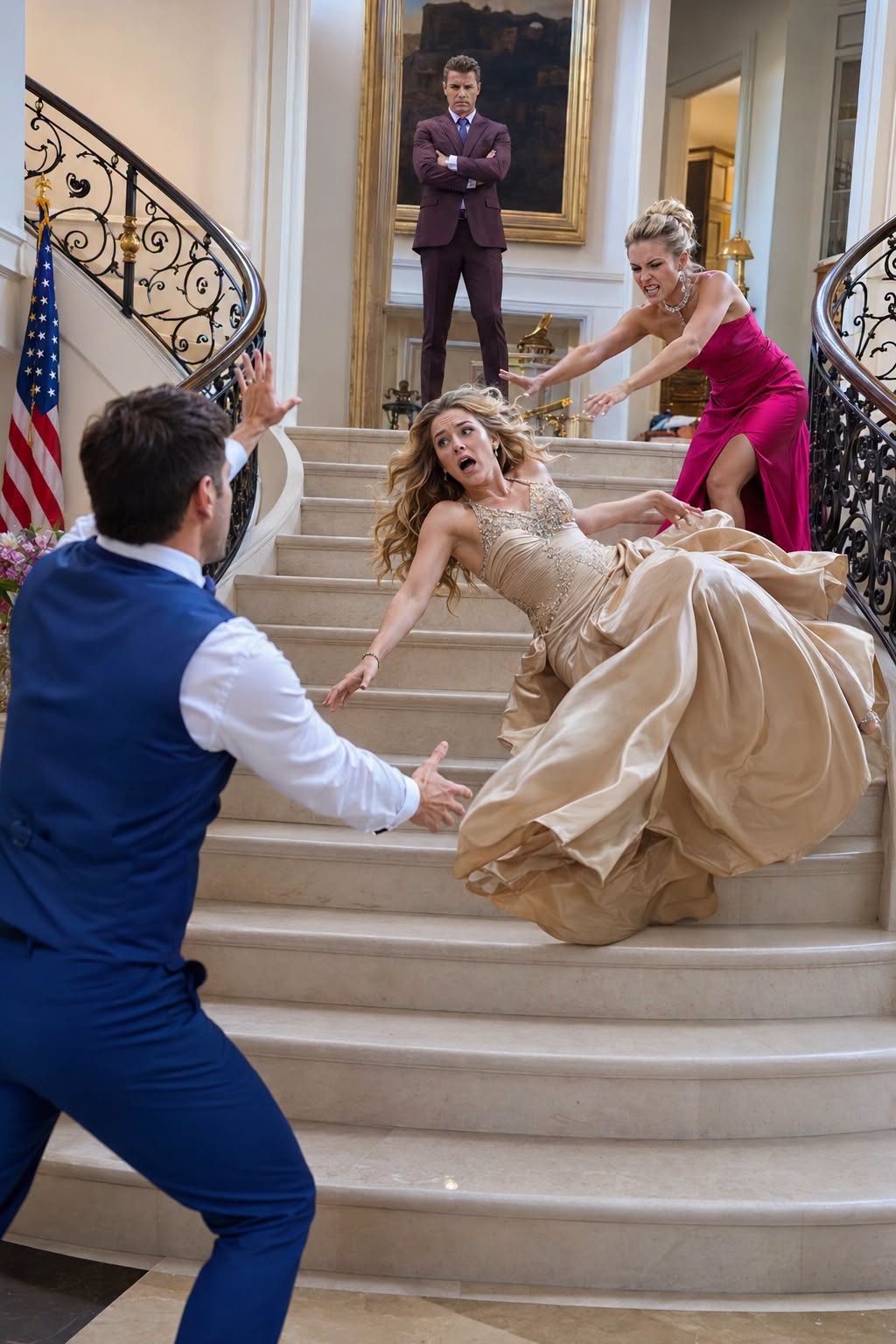 The Mistress Shoved His Pregnant Wife Down the Courthouse Stairs, Never Knowing the Lawyer Who Caught Her Was the Brother She Had Buried on Paper