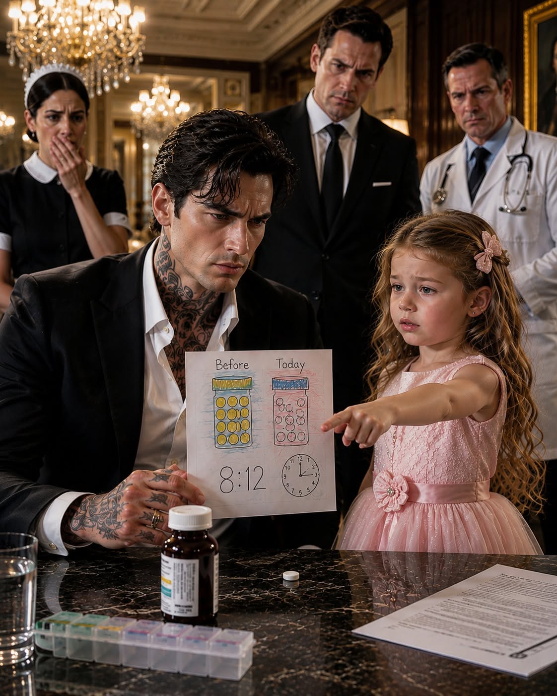 A five-year-old maid’s daughter stopped me from swallowing a pill my most trusted man had handed me—and by sunrise, her innocent crayon drawings had uncovered a three-month trail of betrayal. The man I had trusted with my life for twenty-five years hadn’t been protecting me at all. He had been quietly preparing my death.