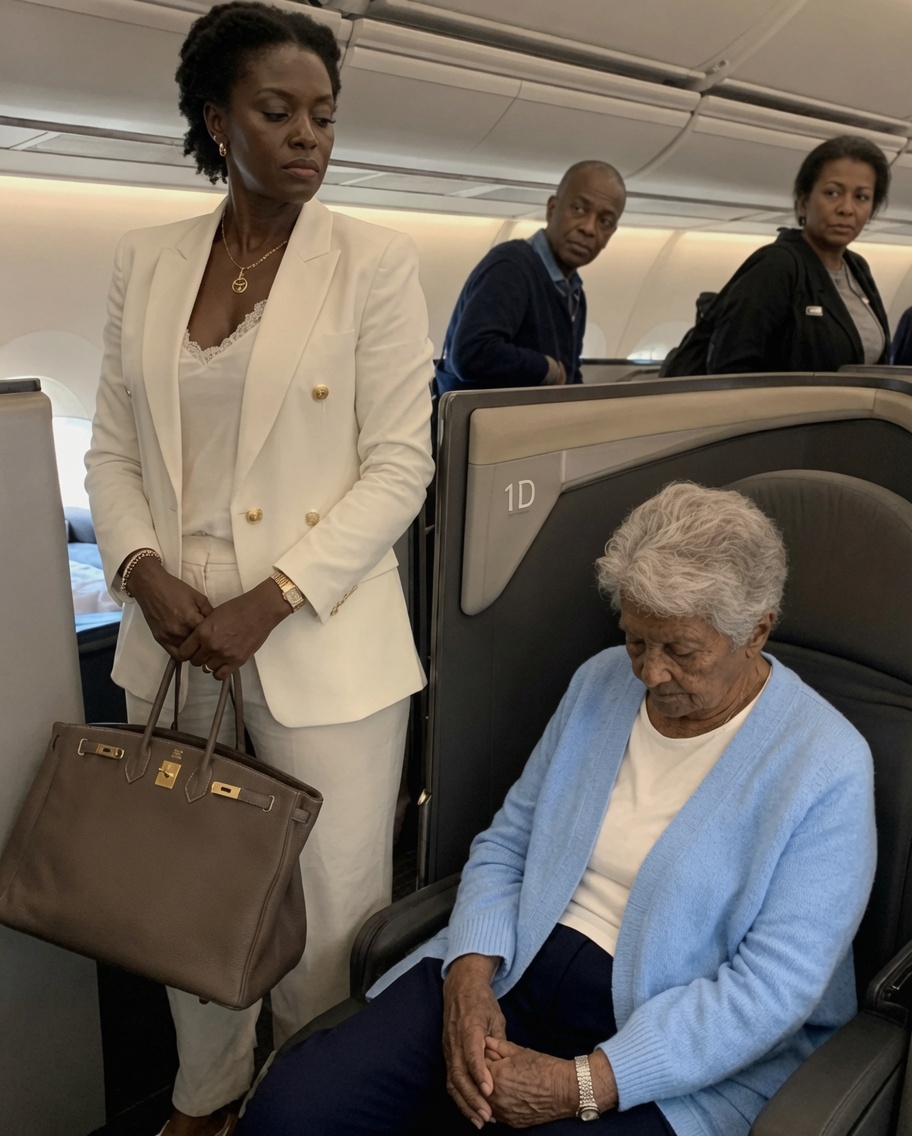 The woman in first class told an elderly passenger to "Go back where you belong" — twenty minutes later, the captain called her name.