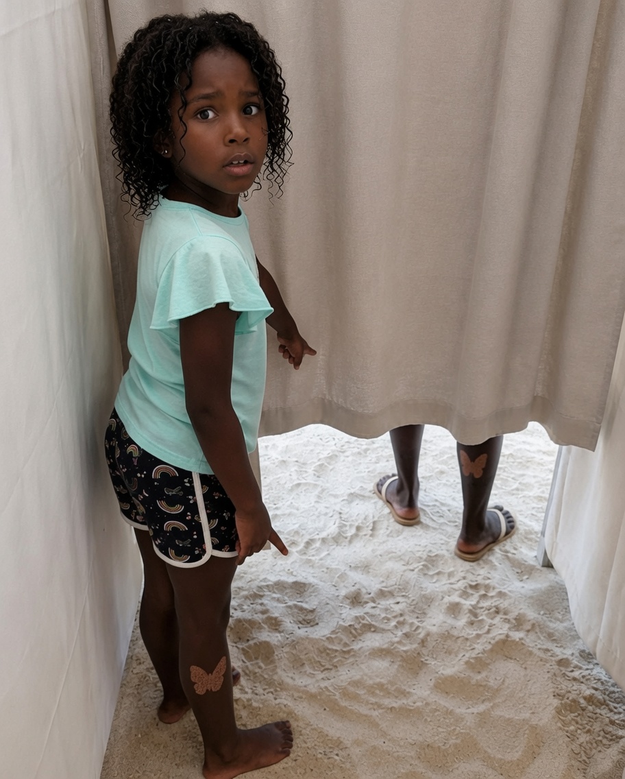 I raised my niece alone after my sister d*ed in a house fire—eight years later, while helping her change at the beach, she pointed at the next cubicle and whispered, "Aunty, look...