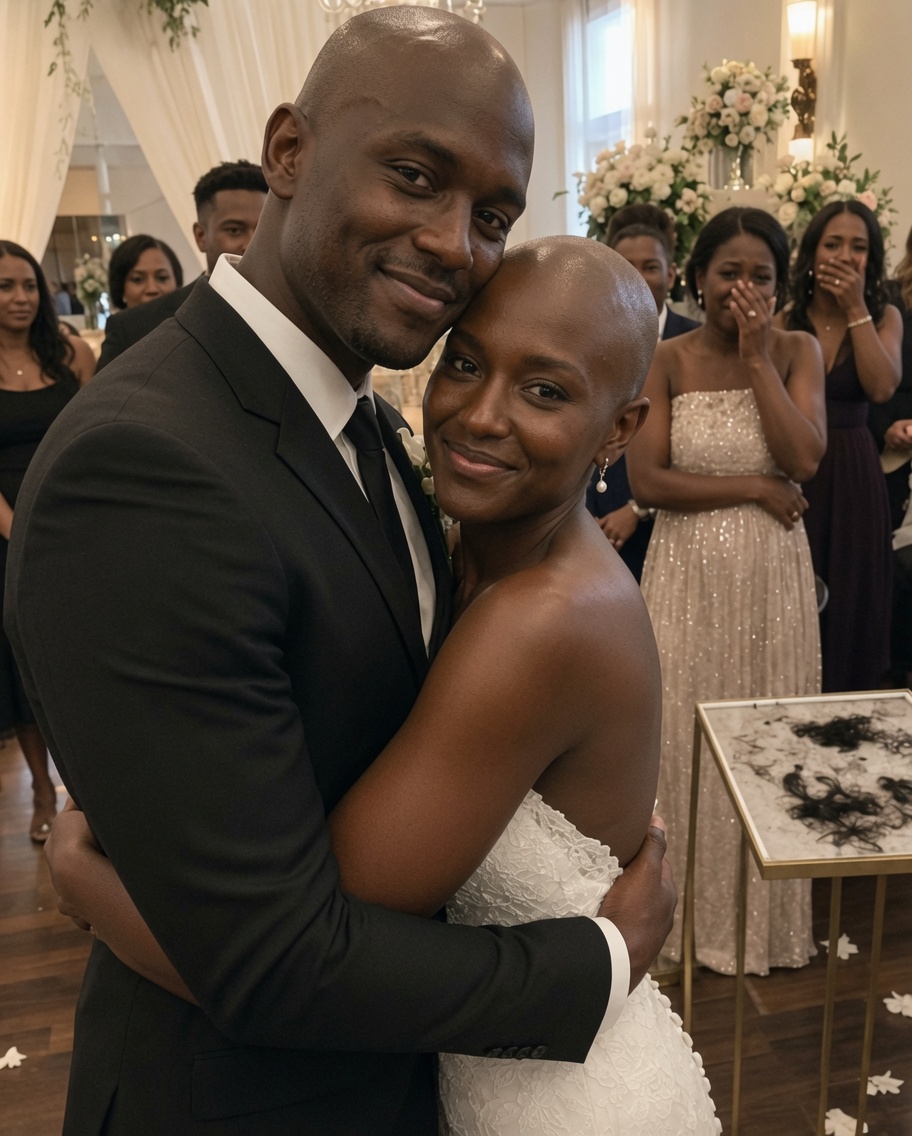 My husband and I shaved our heads in the middle of our wedding ceremony — when I revealed the real reason during my toast, our guests sat in stunned silence before bursting into tears.
