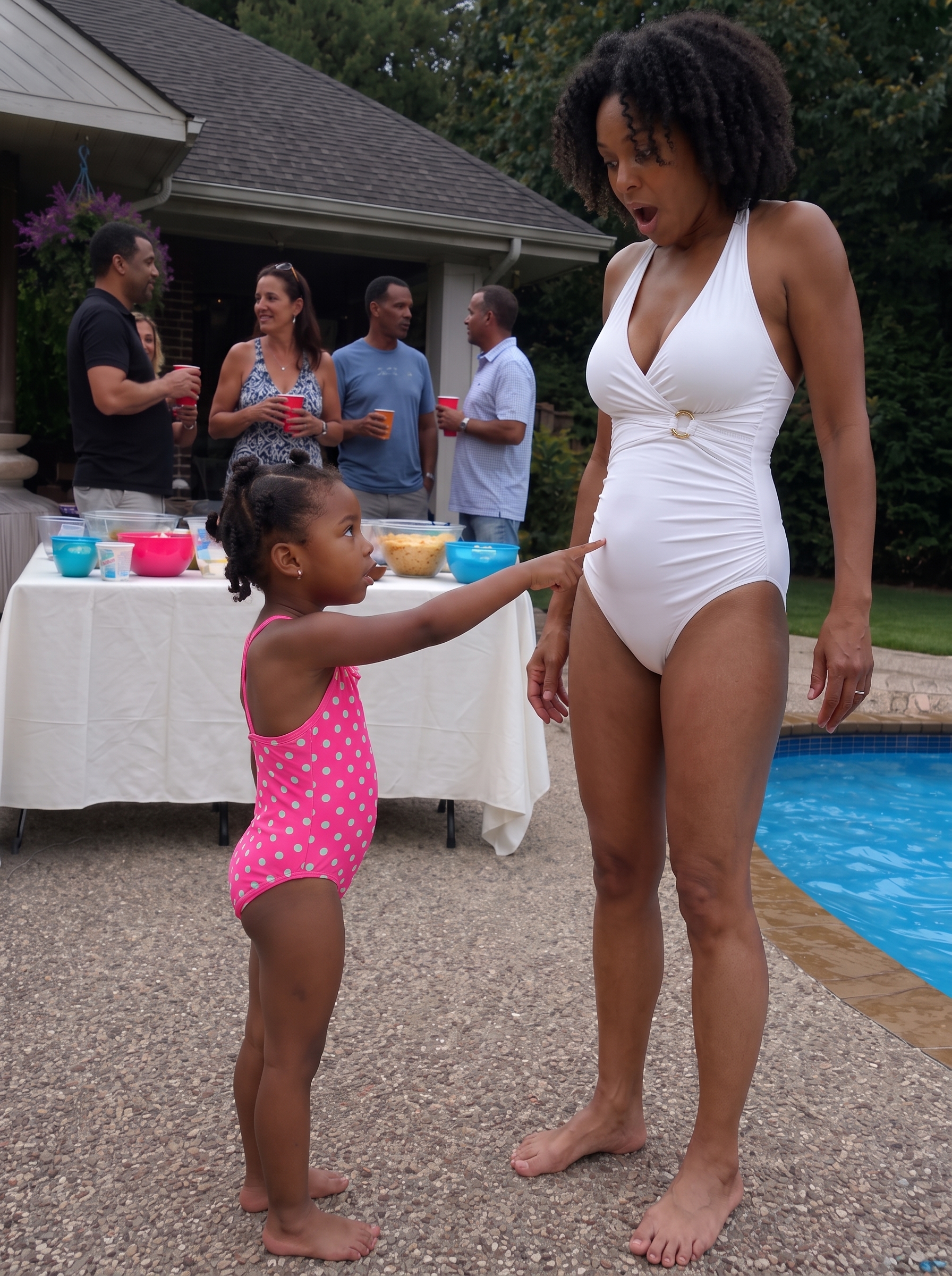 At my daughter's third birthday pool party, she pointed at my stepmom's stomach and said, "Daddy's in there" — I laughed until I saw WHAT she was actually pointing at.