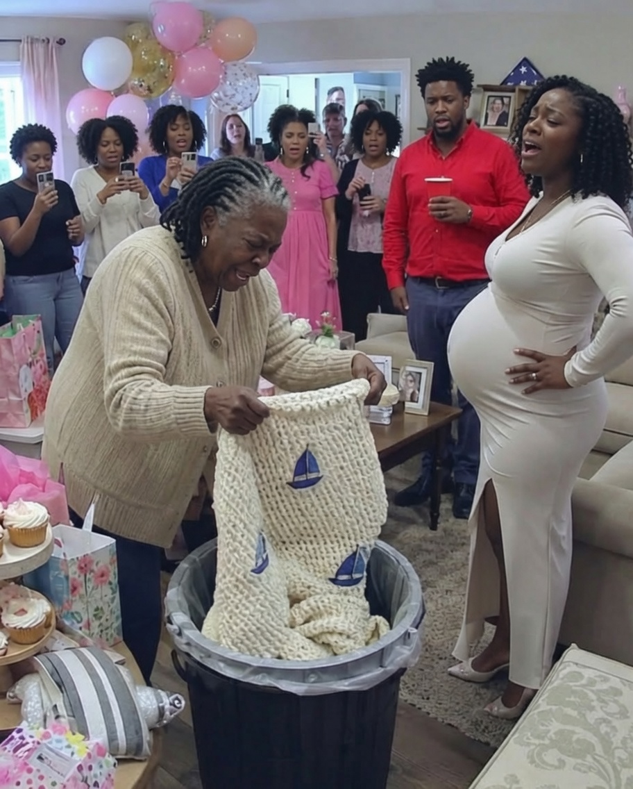 At my grandson's baby shower, my daughter-in-law tossed my hand-knitted blanket in the bin: "We only use designer things here." — I fished it out and brought it home without arguing.