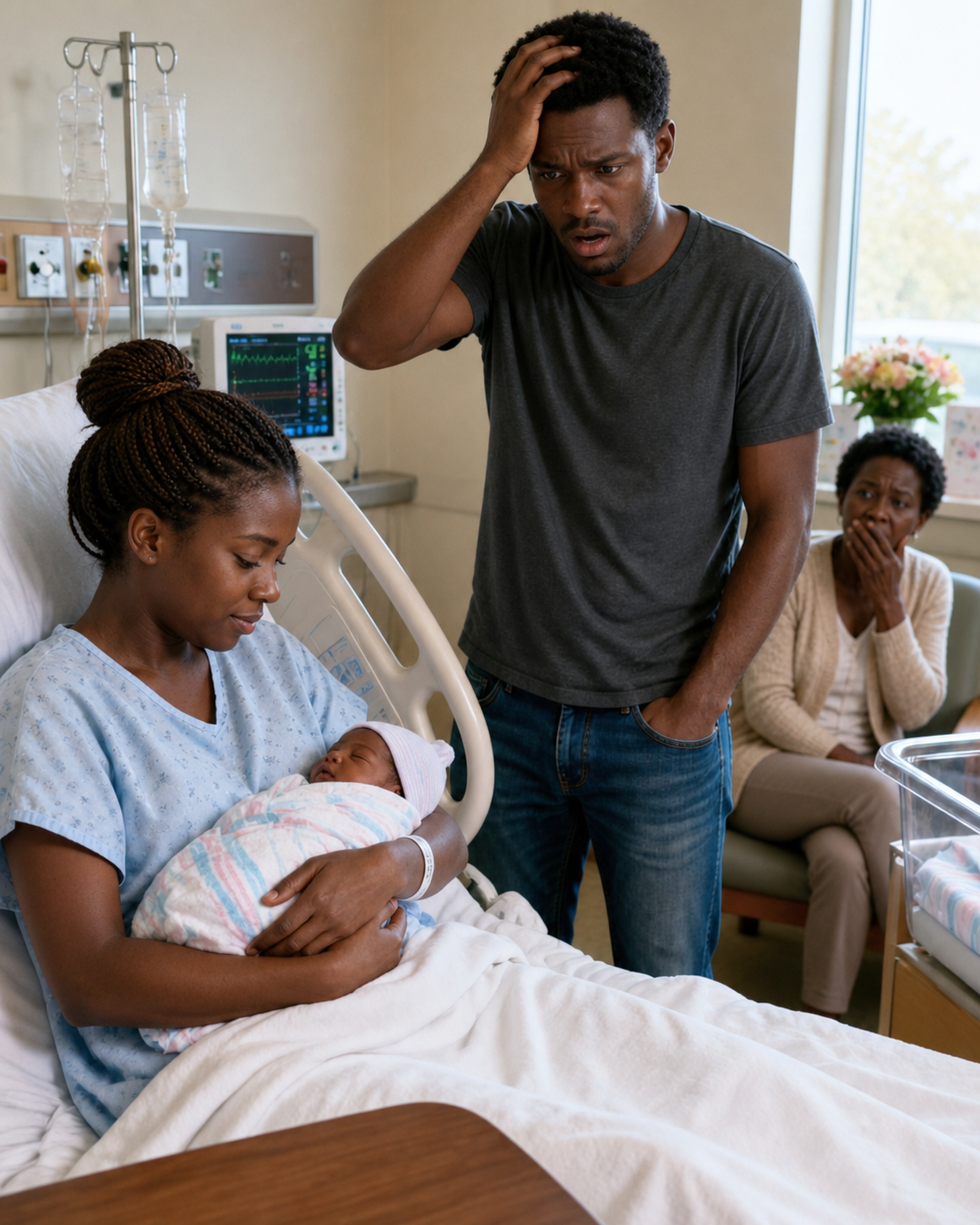 Thirty minutes after giving birth, I expected my husband to cry, kiss our baby, and call us his family.