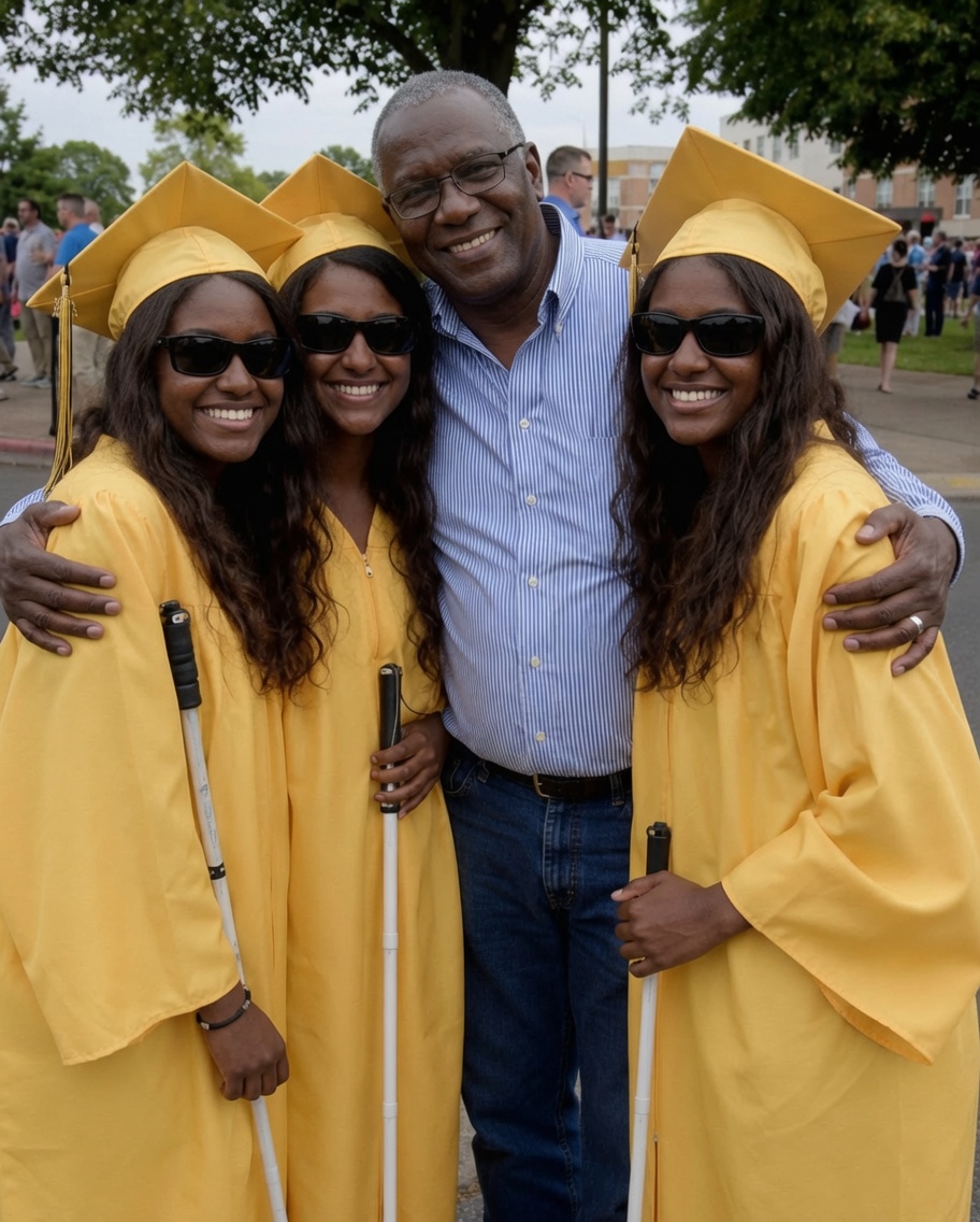 My wife left me with our blind newborn triplets — 18 years later, she showed up at their graduation, and what one daughter said on stage shocked everyone.