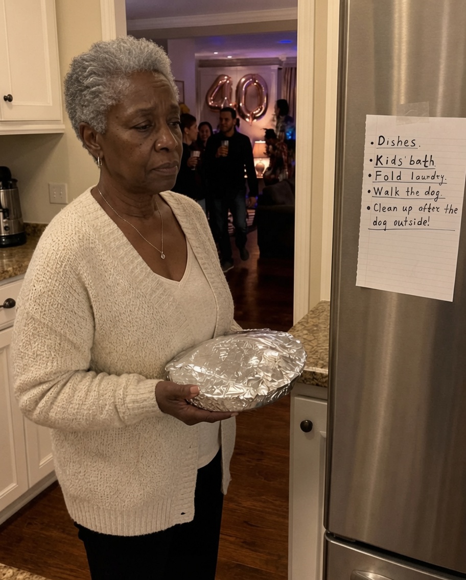 My son invited me to his 40th birthday dinner — then his wife pointed at the chore list taped to the fridge and said, "These are your jobs for tonight."