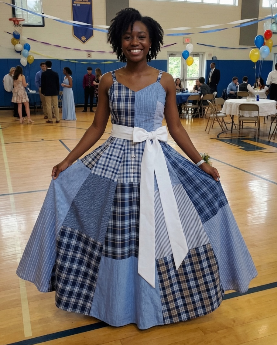 I sewed a dress from my dad's shirts for prom in his honor — my classmates laughed, but then the principal took the microphone, and the entire room fell silent.