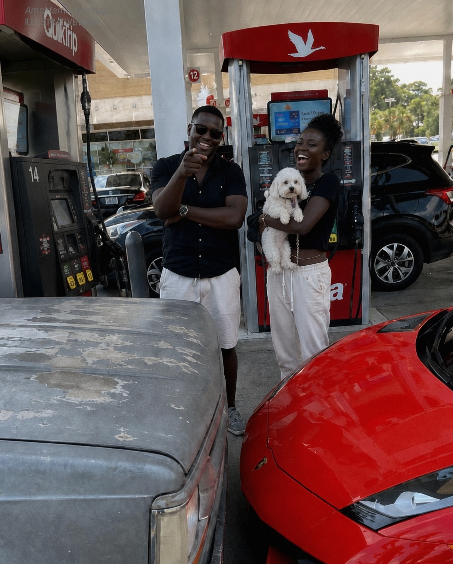 An entitled couple mocked my old pickup truck and blocked me at the gas station — then they saw what was hidden under the tarp in the truck bed and went pale.