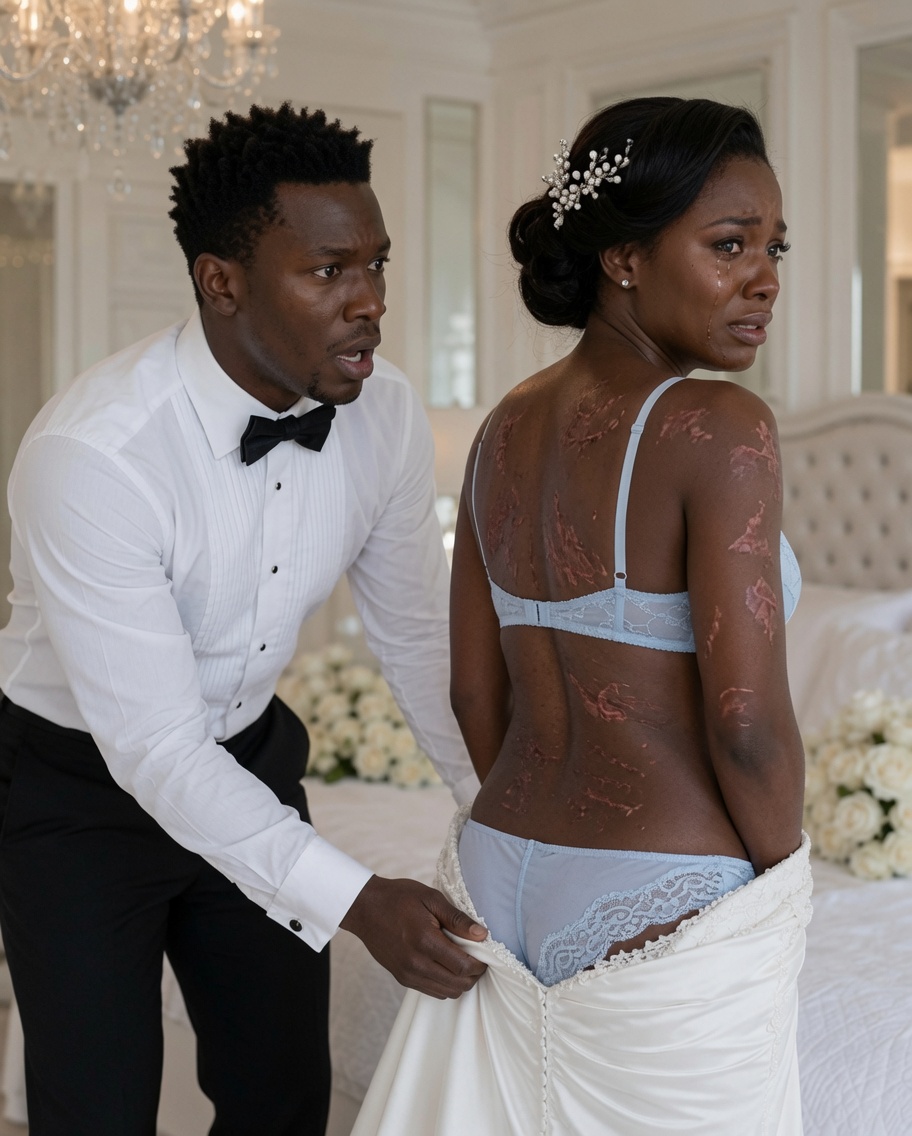 On our wedding night, I gently pulled down my wife's wedding dress—and was stunned to see the long scars etched across her body.