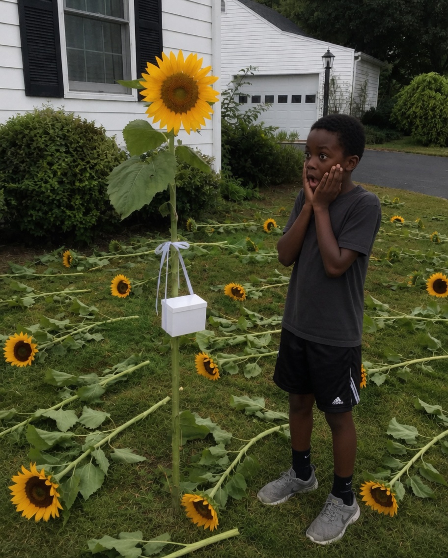 Every year, my son planted sunflowers for his late twin sister — on the sixth anniversary of her death, we found every flower cut down except one, with a small white box hanging from it.