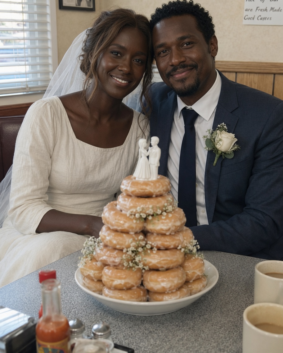 My rich sister couldn't stop mocking our $18 donut wedding cake — then my husband handed her the last donut, and what was hidden in the center made everyone go pale.