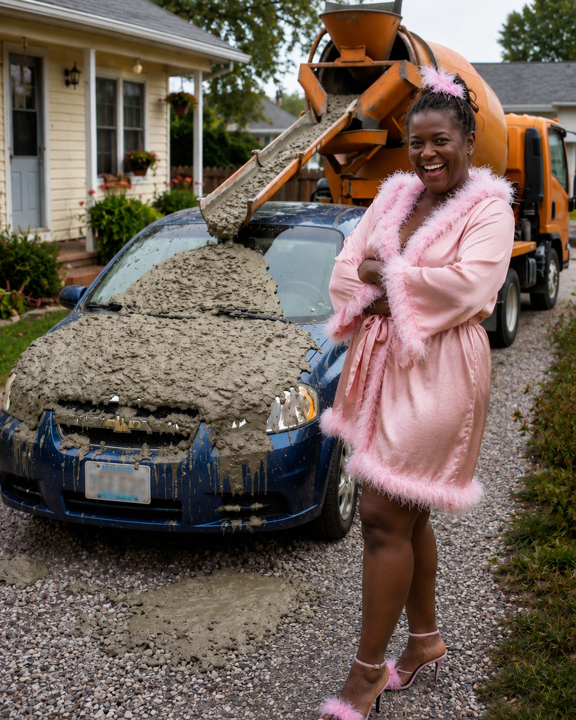 My neighbor POURED CONCRETE on my car because it was "blocking her view of the lake" — she laughed until my 8-year-old daughter wiped the smug smile off her face.
