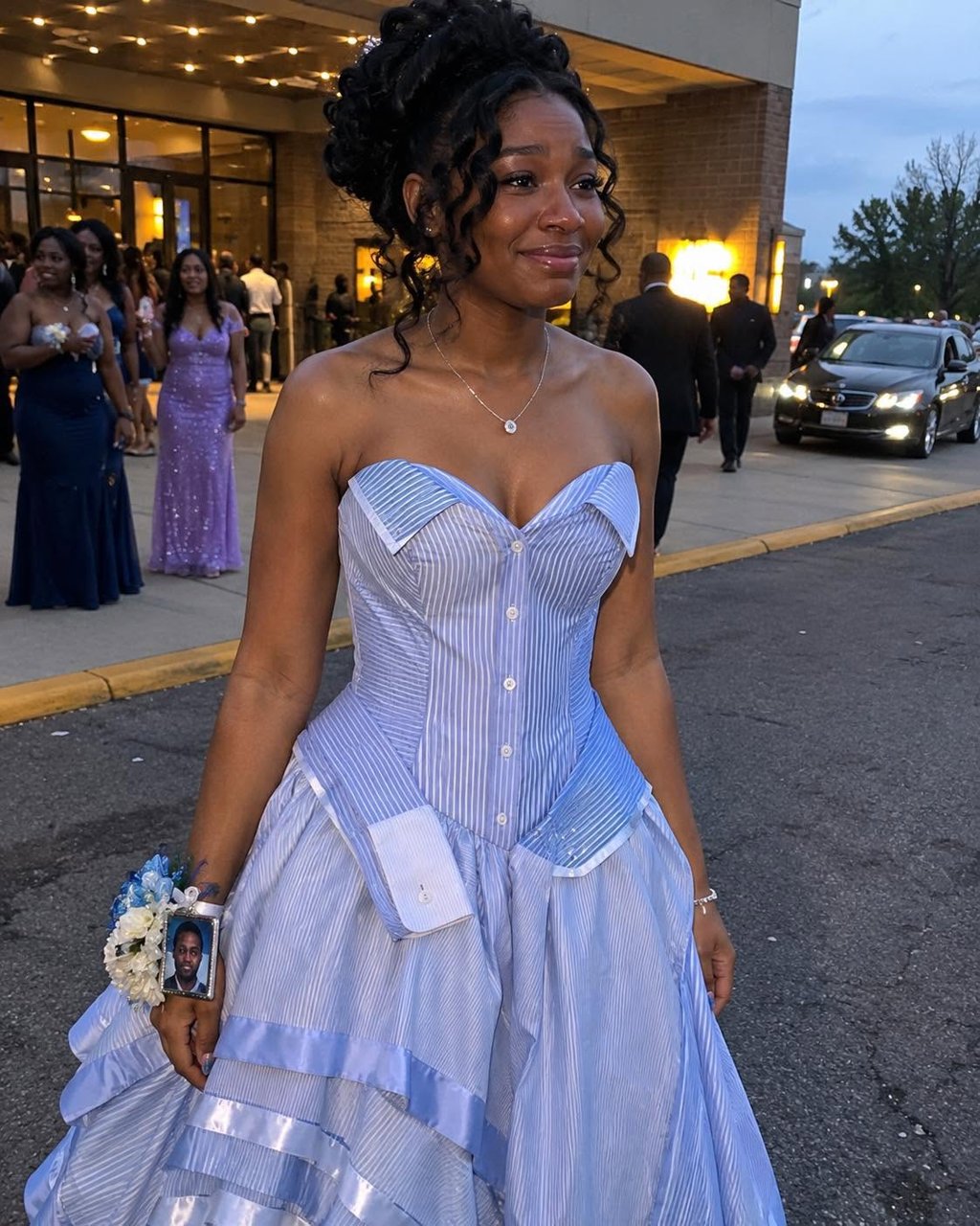 I sewed a dress from my dad's shirts for prom in his honor — some classmates laughed, but then the principal took the microphone, and the entire room fell silent.