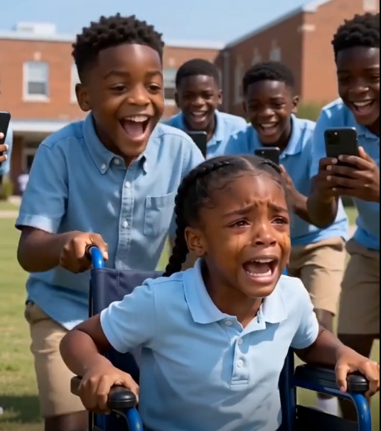 A group of boys thought it was hilarious to shove a girl in a wheelchair into a pit of mud...