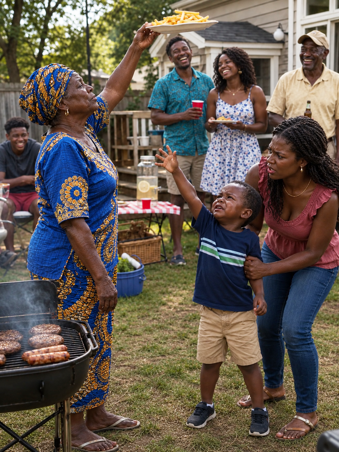 At our family barbecue, my four-year-old son asked for a few fries; my mother moved the plate out of reach and said, "Those are only for my real grandchild"