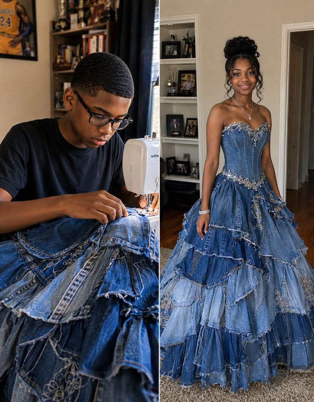 My stepmom ridiculed the prom dress my little brother made from our late mom's old jeans—but karma was already waiting for her.