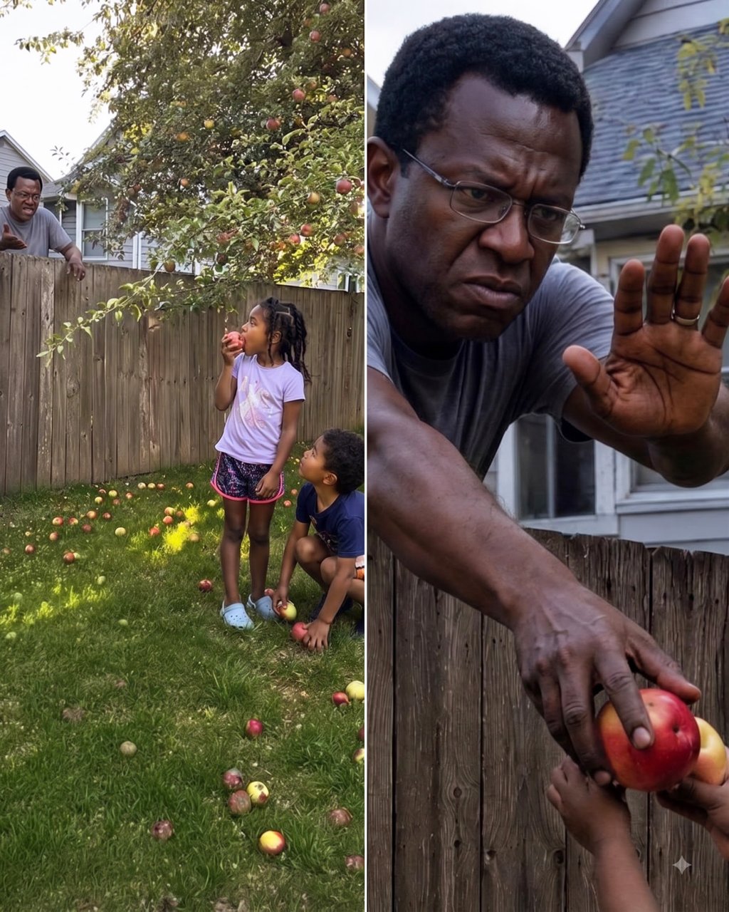 My neighbor stood at the fence and made my six-year-old carry apples across the yard to him, one armful at a time.