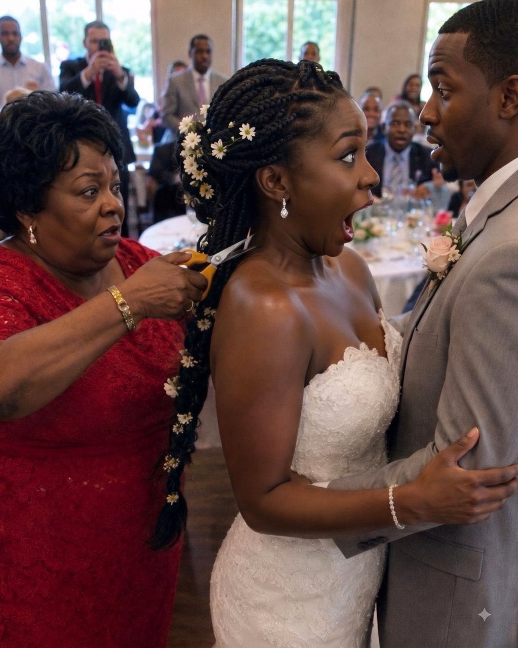My MIL snuck up behind me at my wedding and cut off my hair, claiming it was a "family tradition" — but my husband's response made her regret what she'd done.