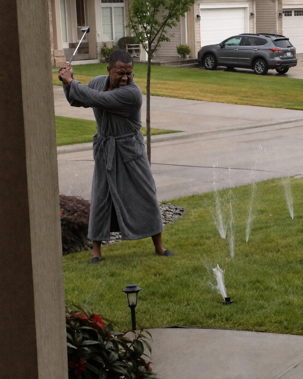 My neighbor smashed my lawn sprinklers with a golf club because "the water was getting on his brand-new car" — I didn't call the police, but I came up with something better to teach him a lesson.