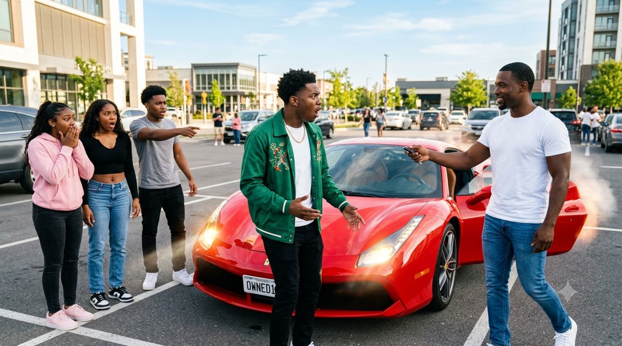 He thought showing off a red luxury supercar that wasn't even his would make him look like an untouchable king, but a single click of a key fob turned his arrogant boast into the most embarrassing defeat of his life.
