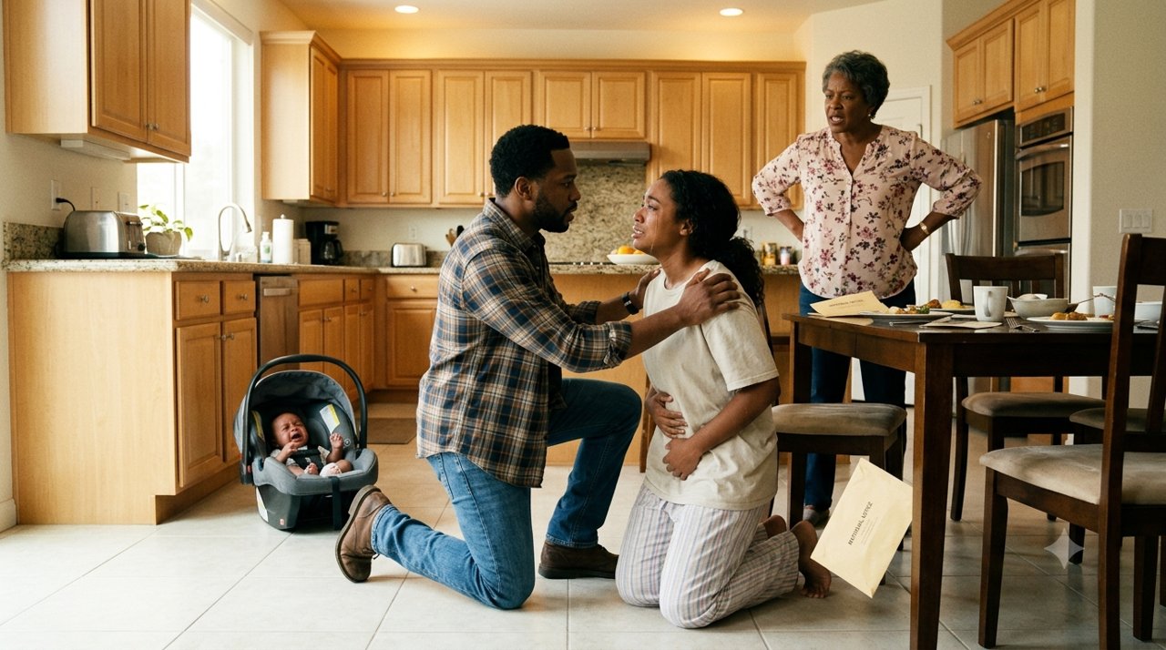 😨 I woke on the kitchen floor because my five-day-old baby, Noah, was screaming beside me.