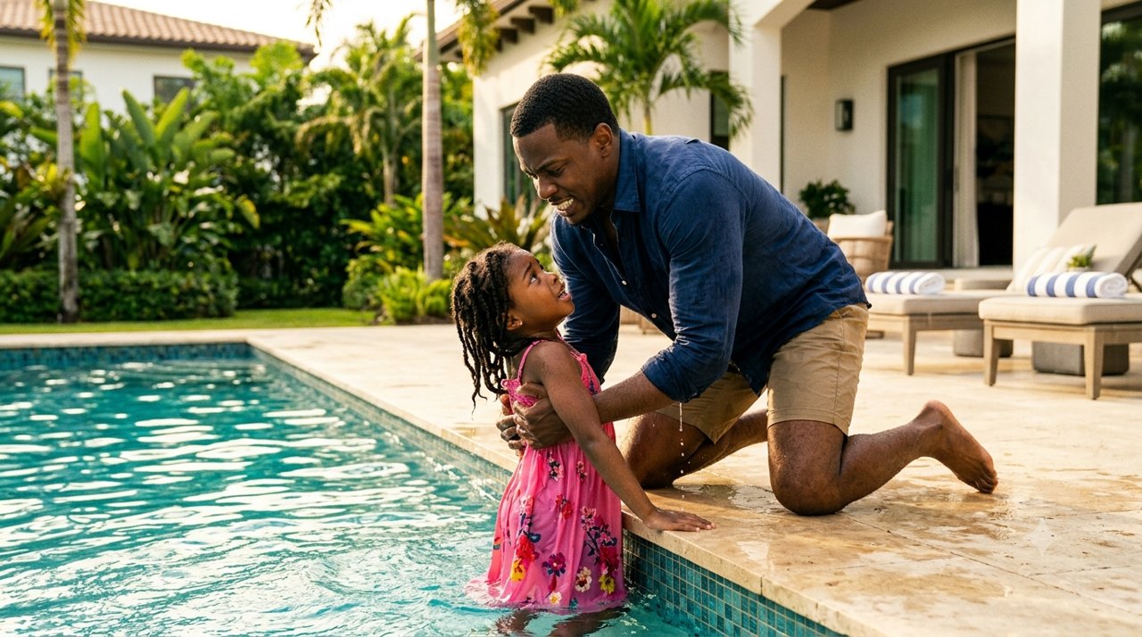 My new wife said my three-year-old daughter slipped into the pool.