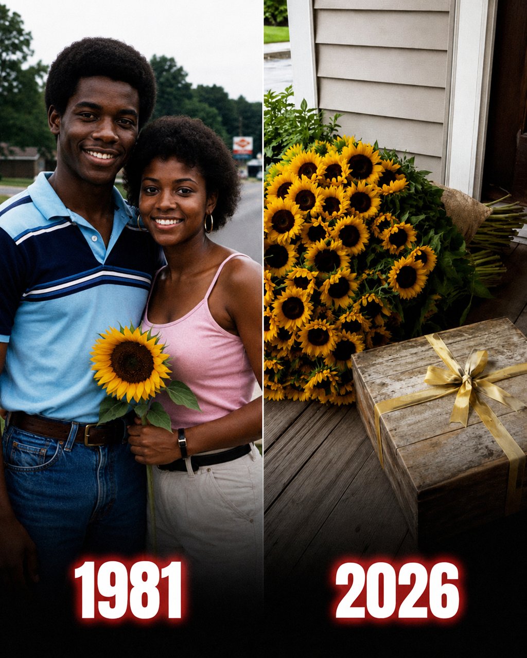 At 15, my childhood sweetheart promised me 60 sunflowers on my 60th birthday — he passed away that year, but 45 years later, they appeared on my porch with a box that made me shake.