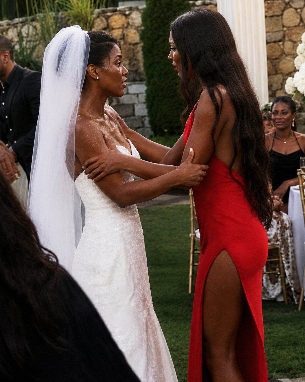 I noticed the red dress before I recognized the woman wearing it.
