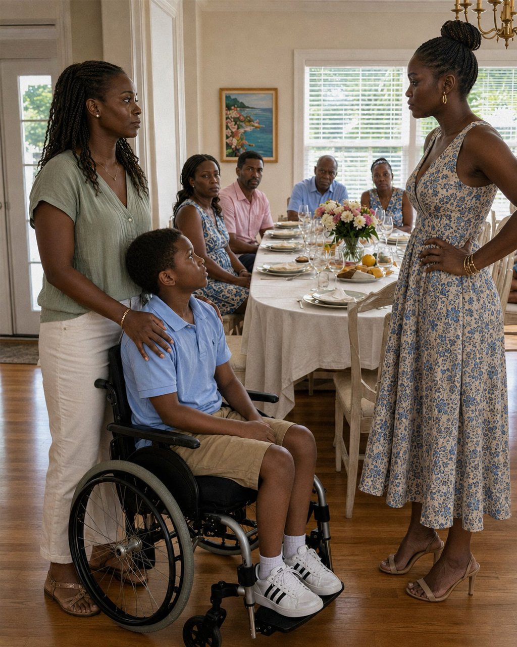 My sister-in-law attempted to move my son to the "garage table" because his wheelchair was "ruining the party aesthetic" — my dad's response left her completely speechless.