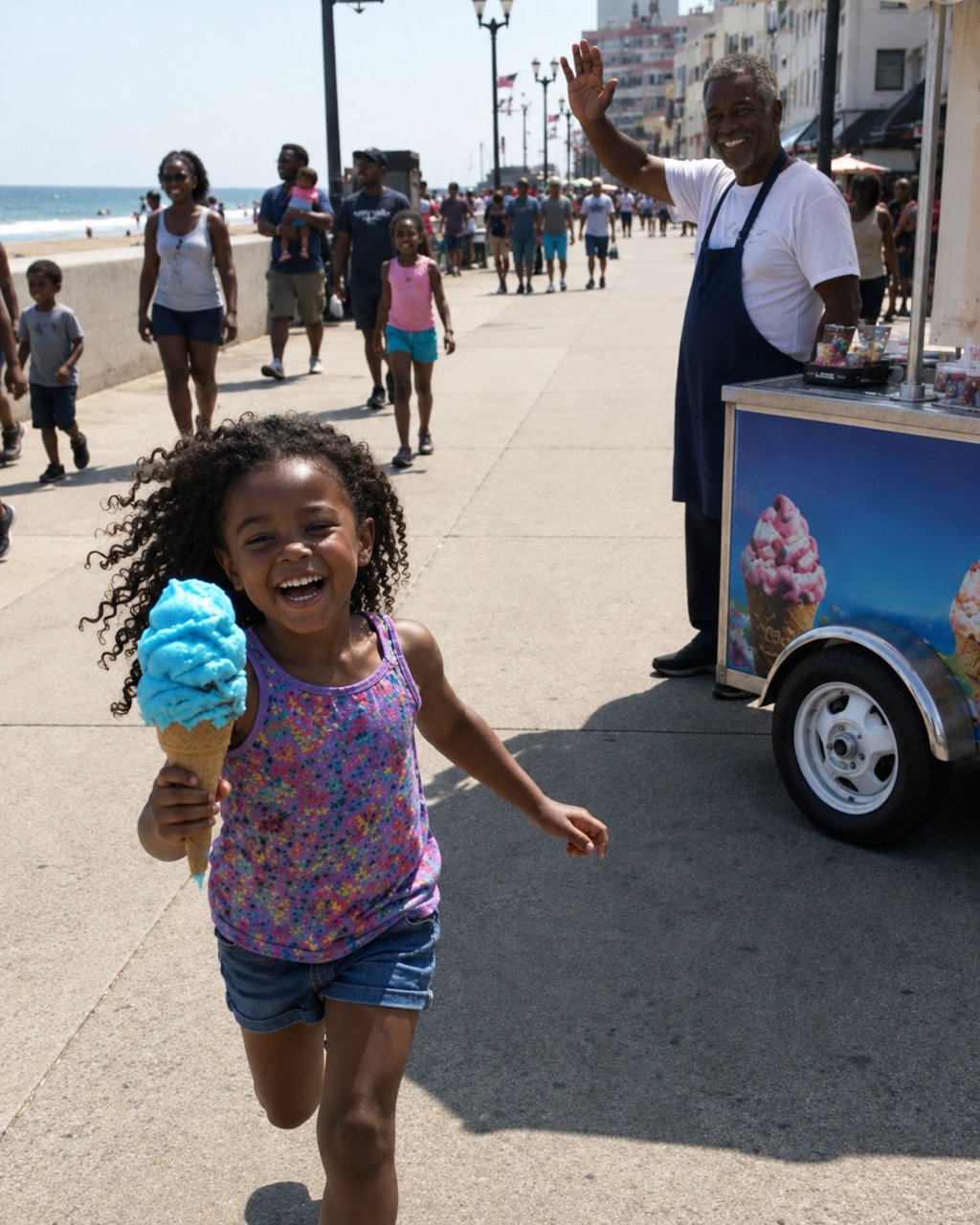 The ice cream vendor gave my daughter a free cone — twenty minutes later, police officers were running straight toward us.