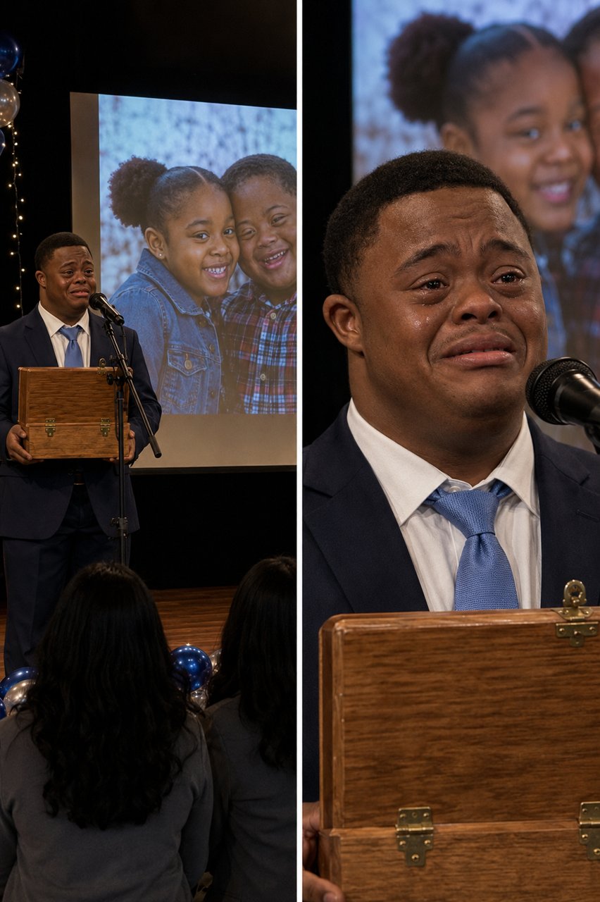 Our prom required every sibling to bring a handmade gift onstage — mine has Down Syndrome, and he'd been working on it for five months: "Sorry it's the only thing I have to give you."