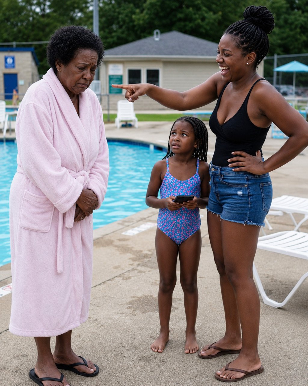 At 76, I was too ashamed to take off my bathrobe at the community pool after my DIL laughed at my body — then my granddaughter asked her one question that made her go red.