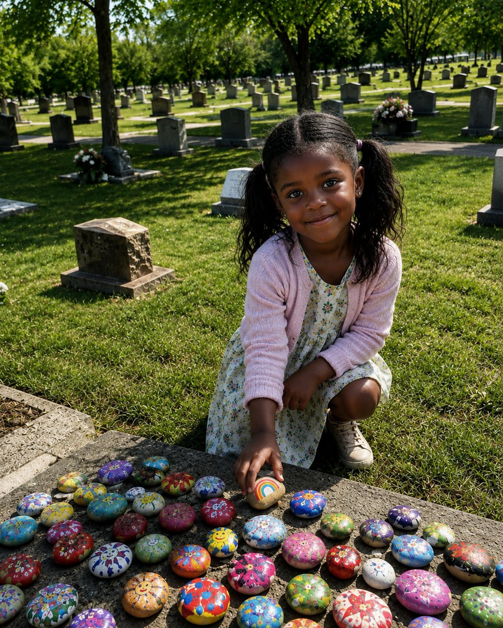 Every Sunday, my daughter left a painted rock on her late father's grave — one morning, every rock was gone except one, with a tiny brass key and a folded note hidden beneath it.